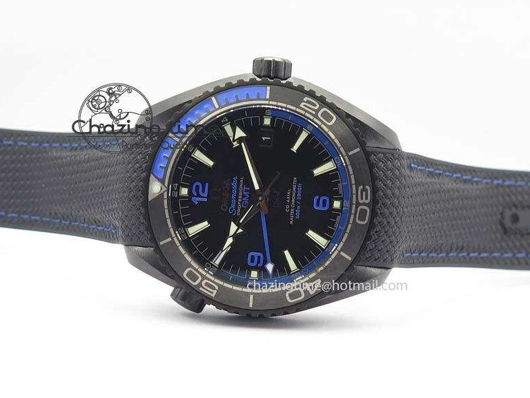 0428 Unique Planet Ocean 45mm Real Ceramic Blue BP-Maker Best Edition Black Dial On Nylon Rubber Strap A 8184